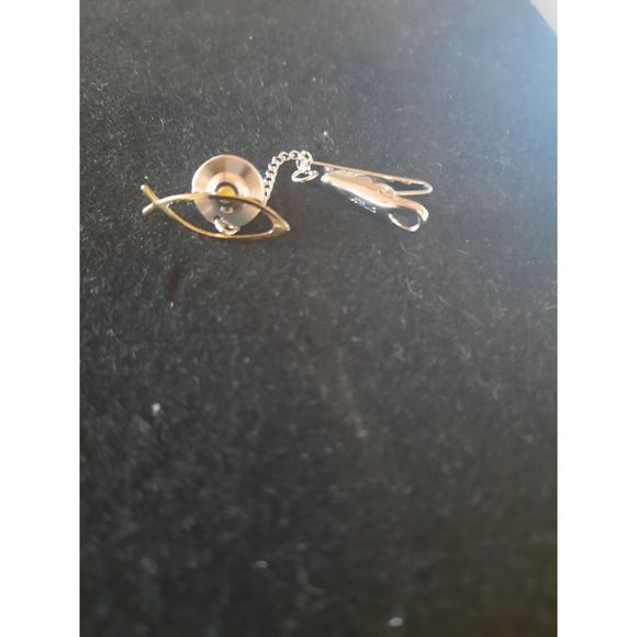 Gold Toned Ichthys Symbol with Sterling Clip Tie Tack - Picture 3 of 4